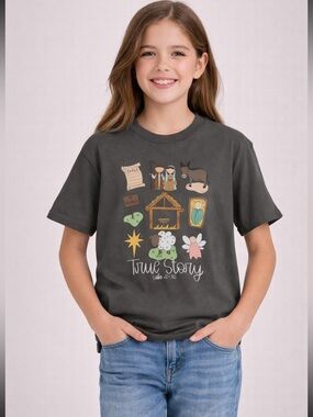 True Story Nativity Graphic Tee Slate Gray Size Youth L